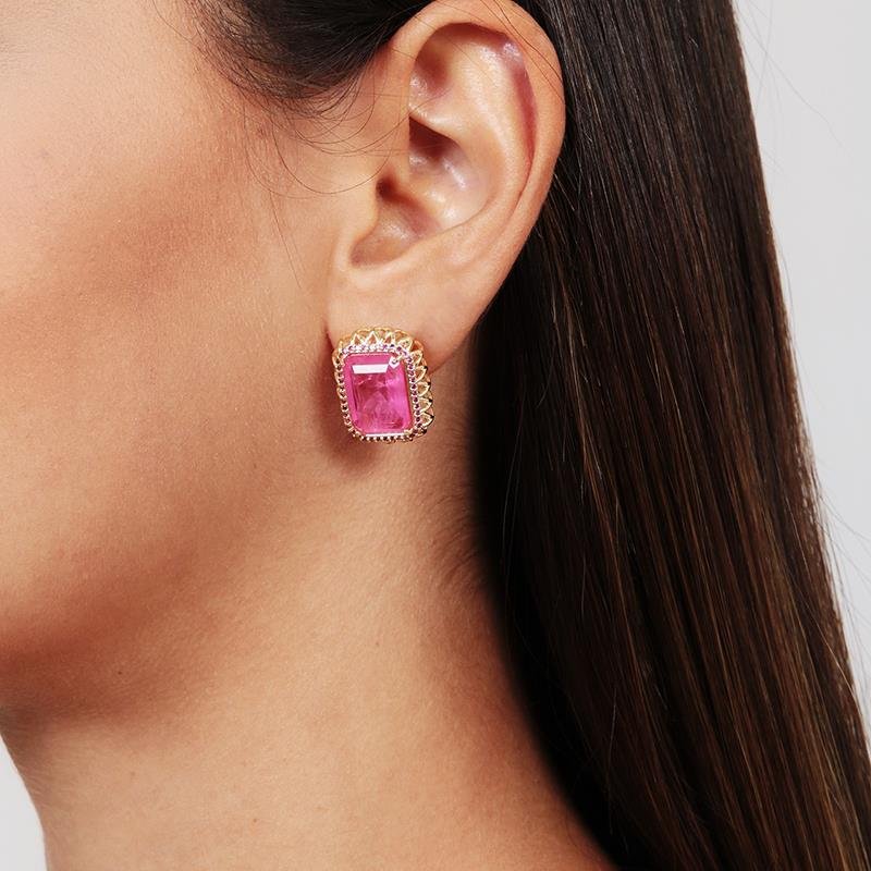 Brinco Dourado com Cristal Fusion Rosa