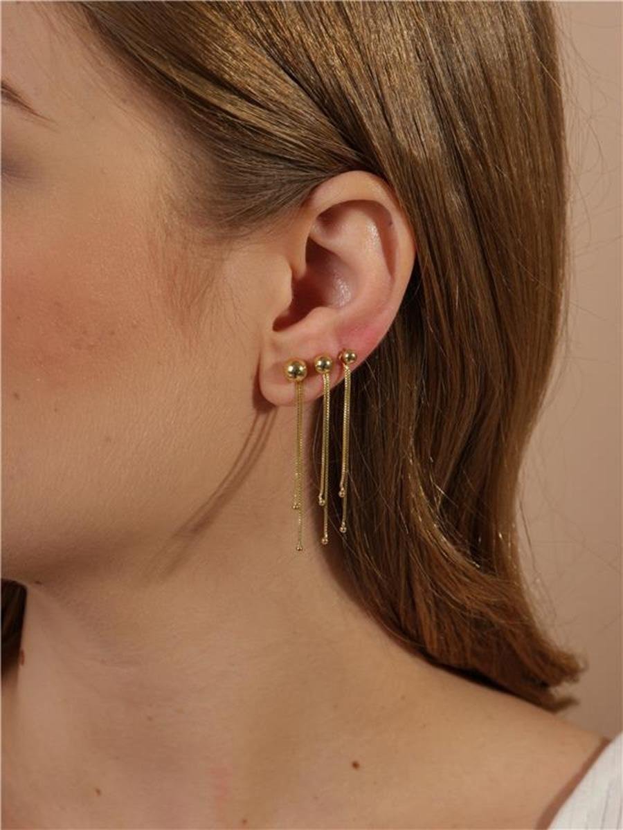 Trio Dourado de Bola Lisa com Franja Dupla de 3/4CM | Banhado a Ouro