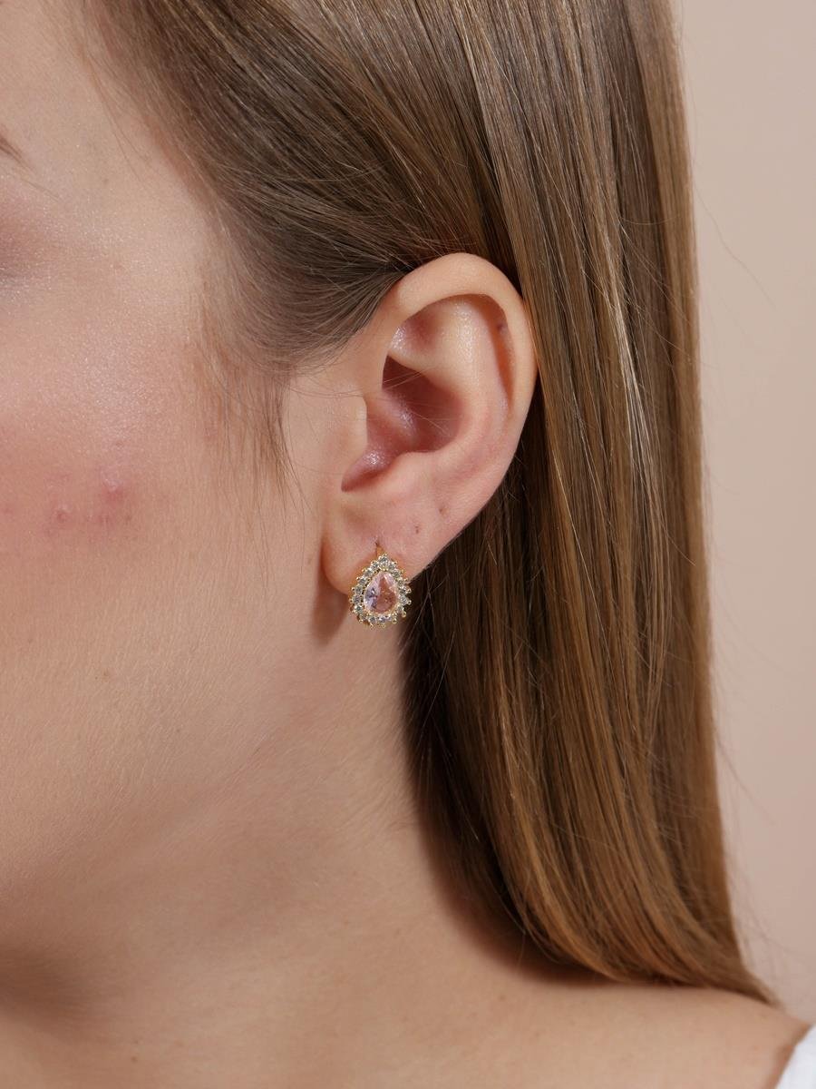 Brinco de Argola com Gota Rosa Kunzita