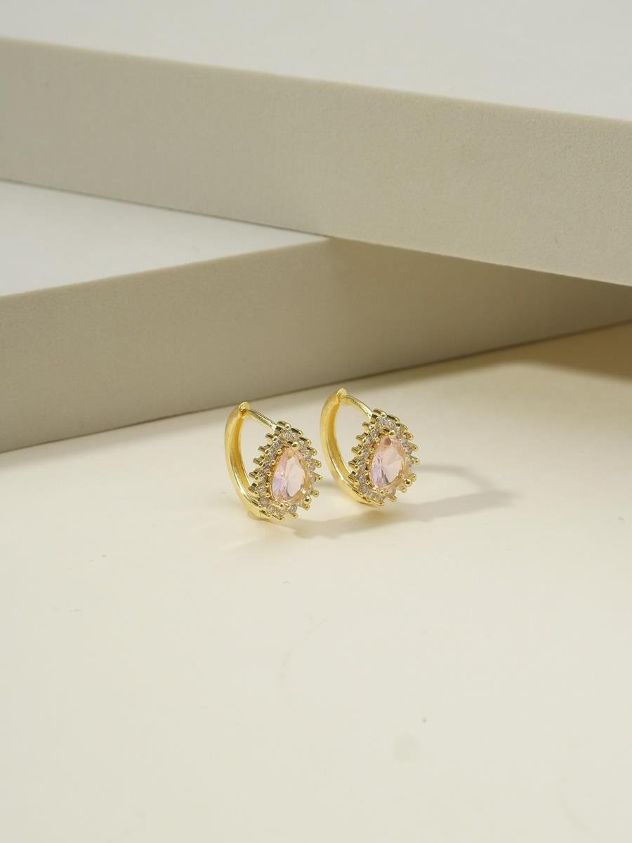 Brinco de Argola com Gota Rosa Kunzita