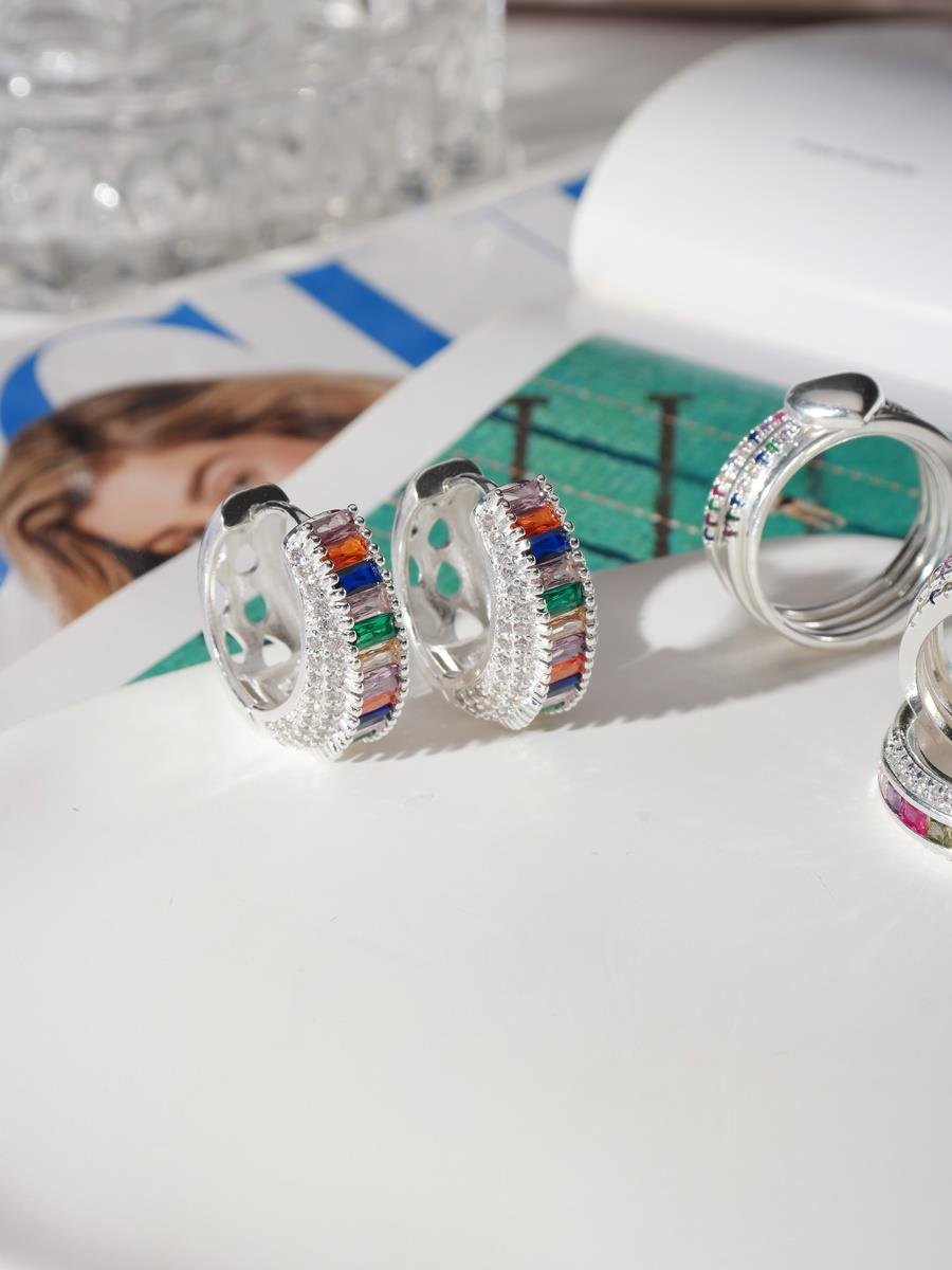 Brinco de Argola Larga Colorida | Banho de Prata