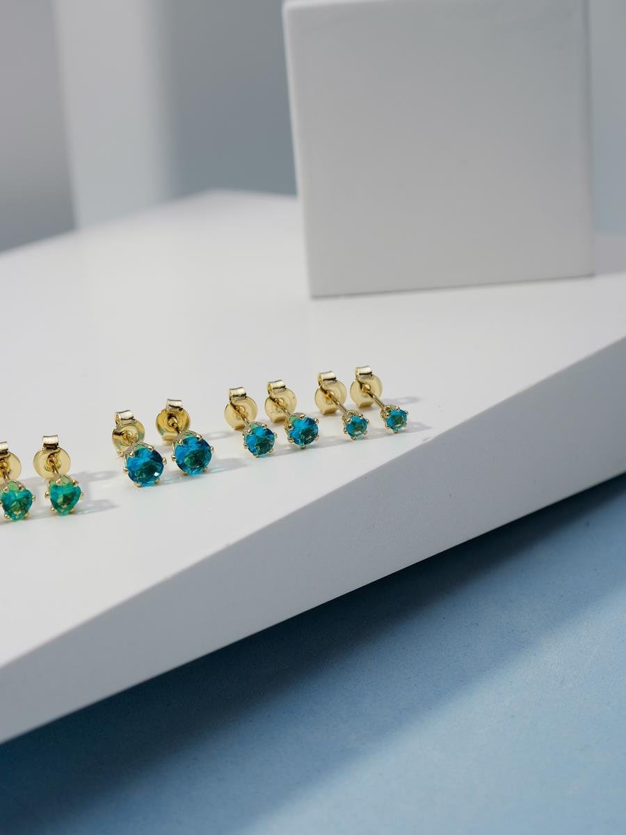 Trio de Brincos Pontos de Luz Azul Turquesa | Banhado a Ouro