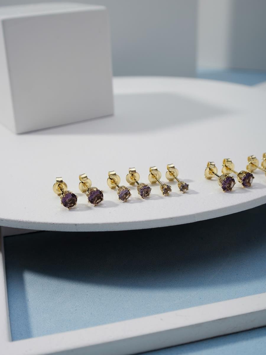 Trio de Brincos Pontos de Luz Lilás Ametista | Banhado a Ouro