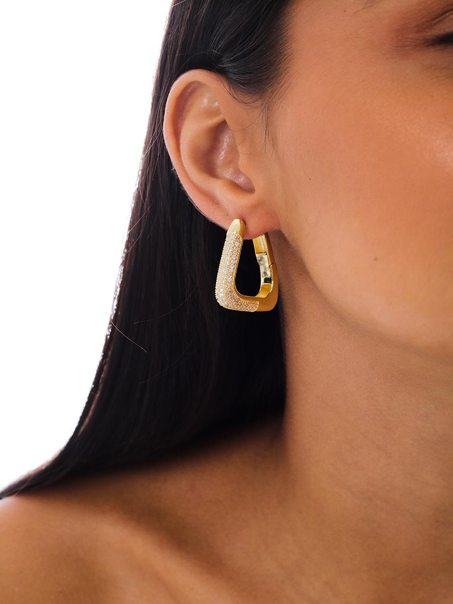 Brinco Argola Cravejada com Zircônia Incolor