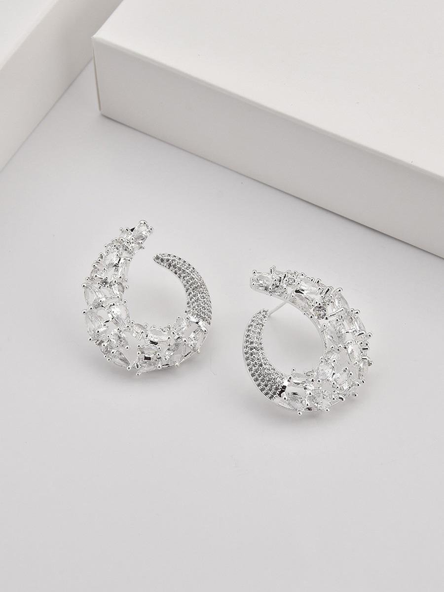 Brinco Meia Argola Cravejada | Banho de Prata