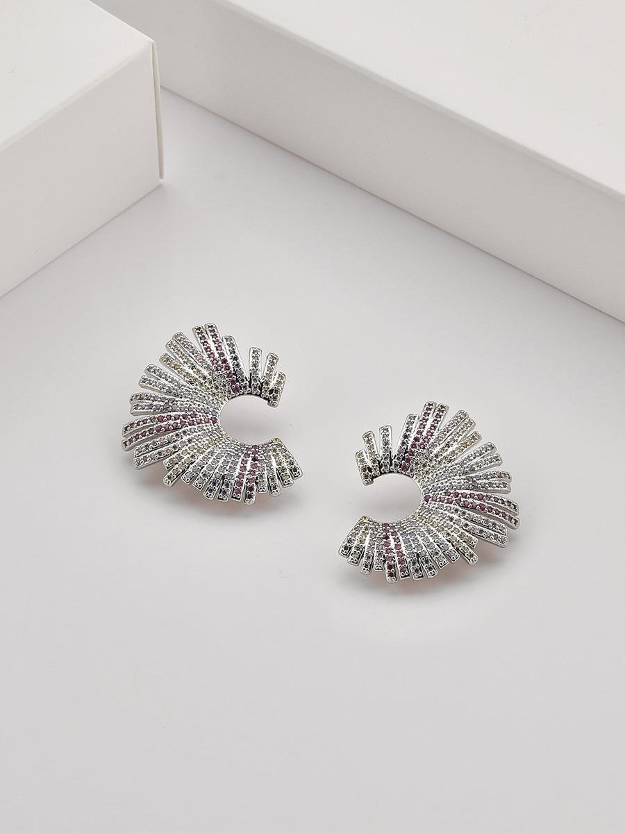 Brinco Cravejado Colorido | Banho de Ródio Branco