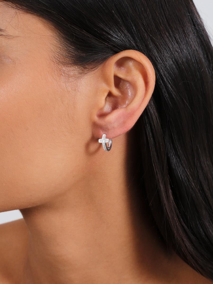 Argola Cruz Cravejada G | Prata 925