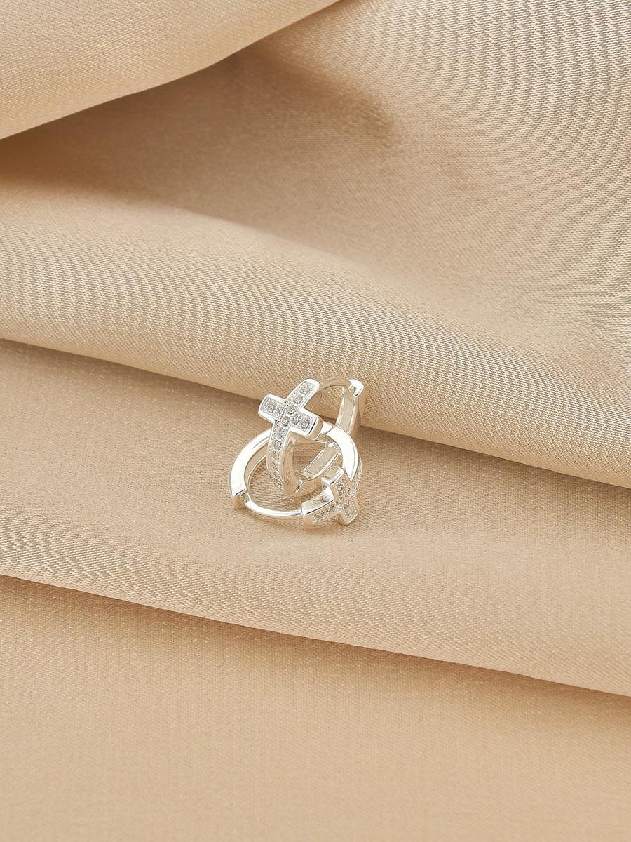 Argola Cruz Cravejada G | Prata 925