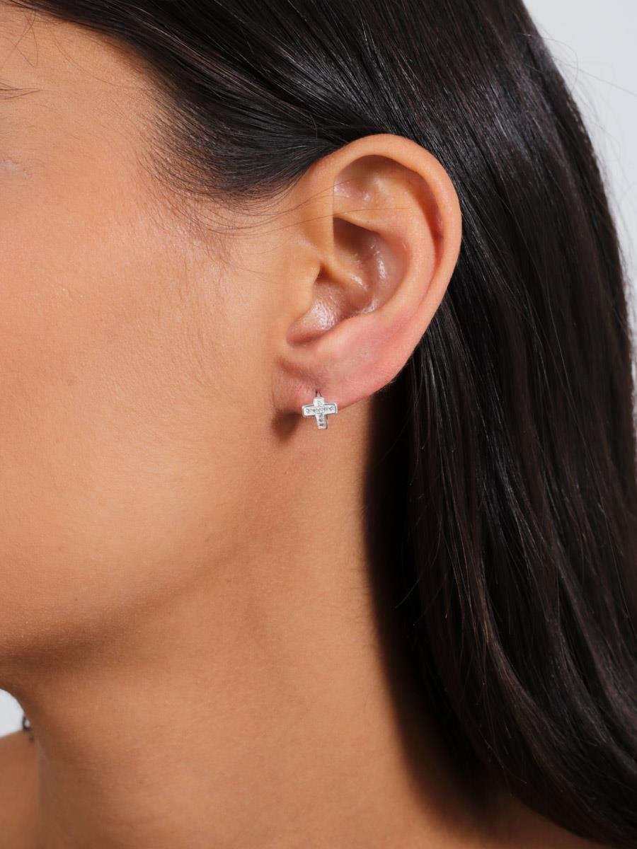 Argola Cruz Cravejada P | Prata 925