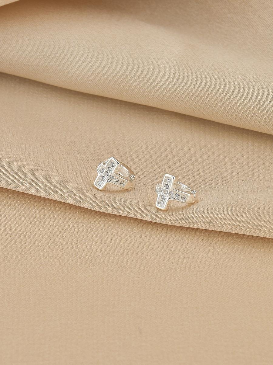 Argola Cruz Cravejada P | Prata 925