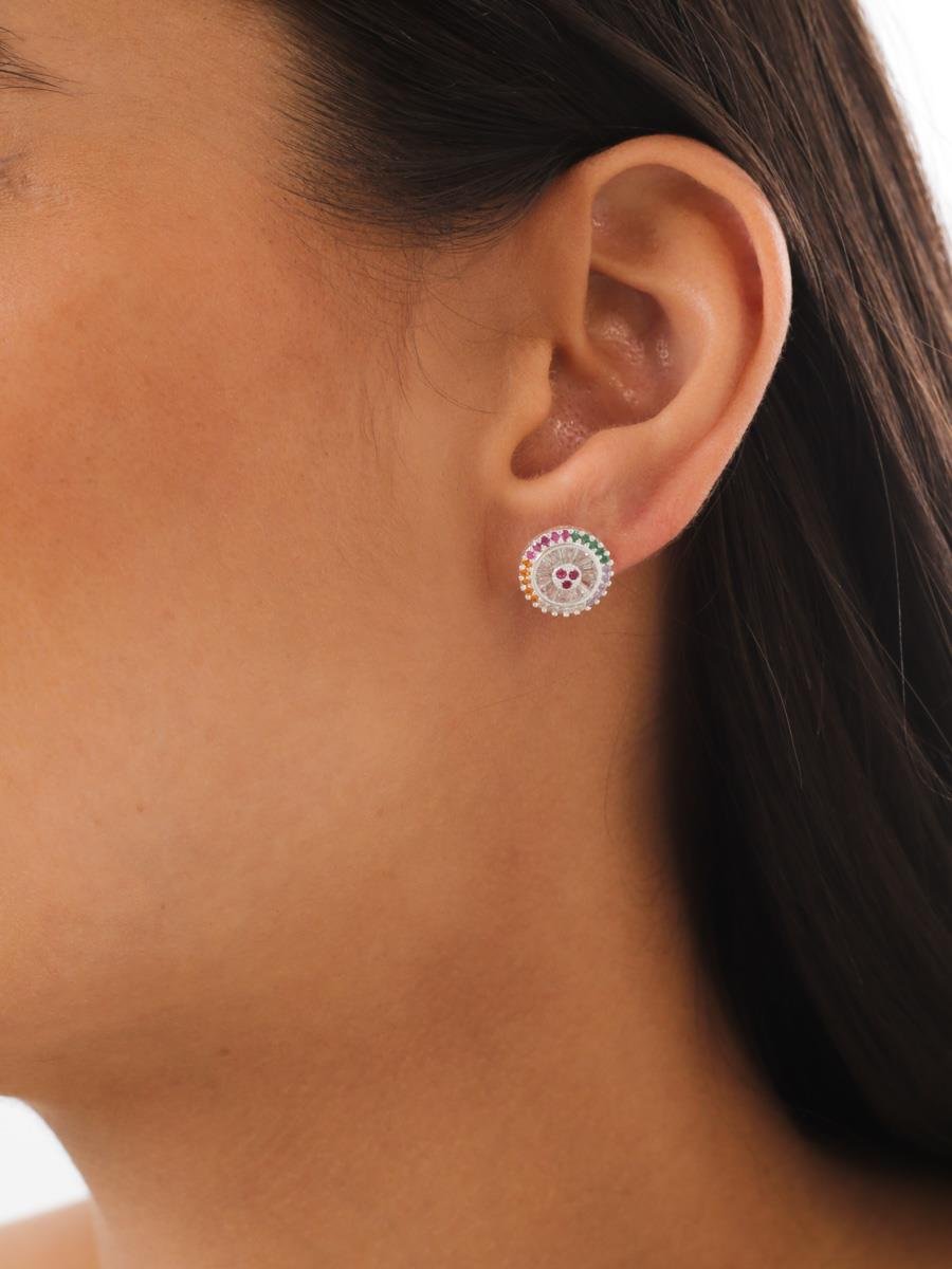 Brinco Pizza Colorida P | Banho de Prata