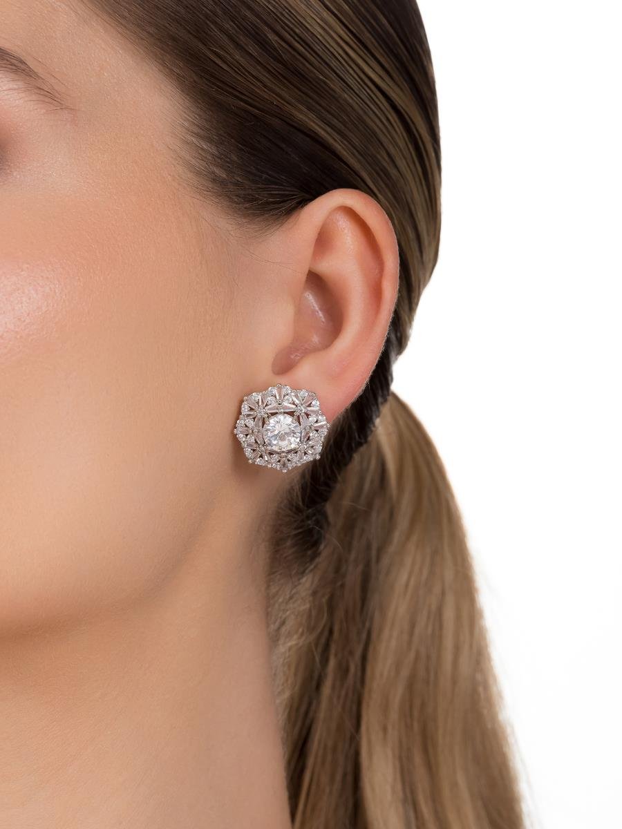 Brinco Pizza Cristal Incolor | Banho de Ródio Branco