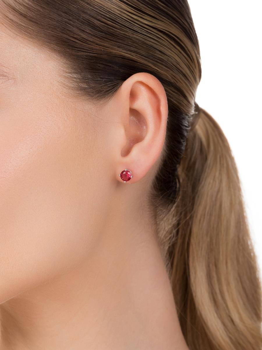 Brinco Rubi | Banho de Ródio Branco