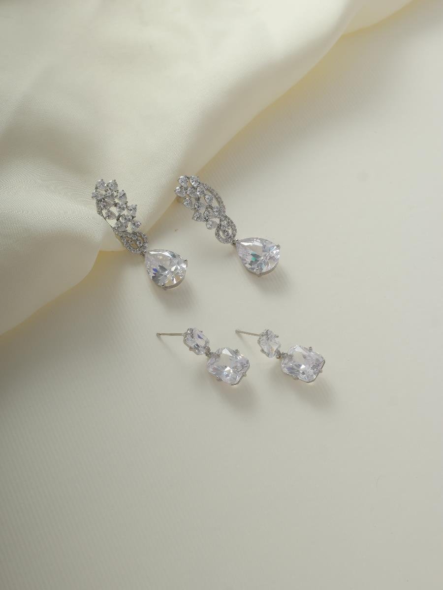 Brinco Cristal Retangular | Banho de Ródio Branco