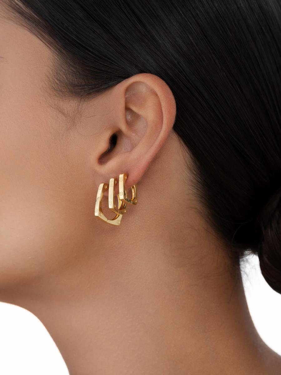 Trio Argola Quadrada com Detalhe | Banhado a Ouro