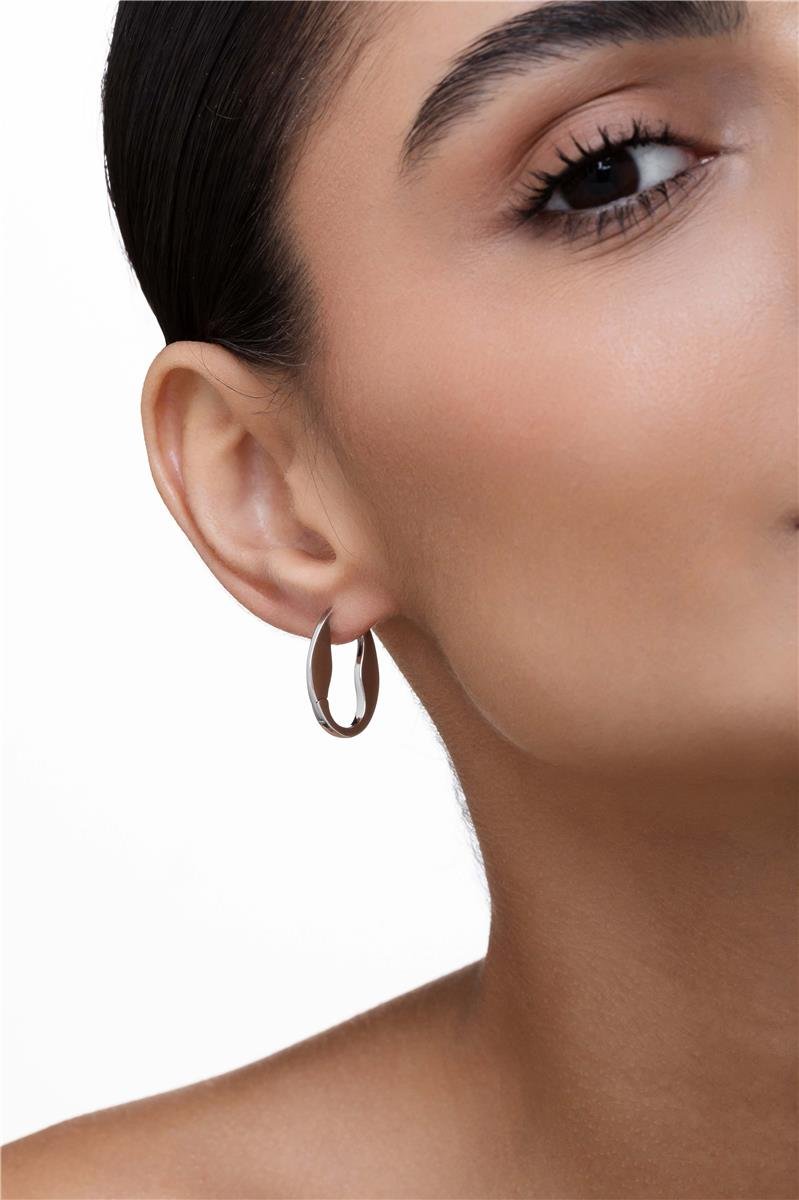 Argala Com Onda Lisa l Banho de Ródio Branco