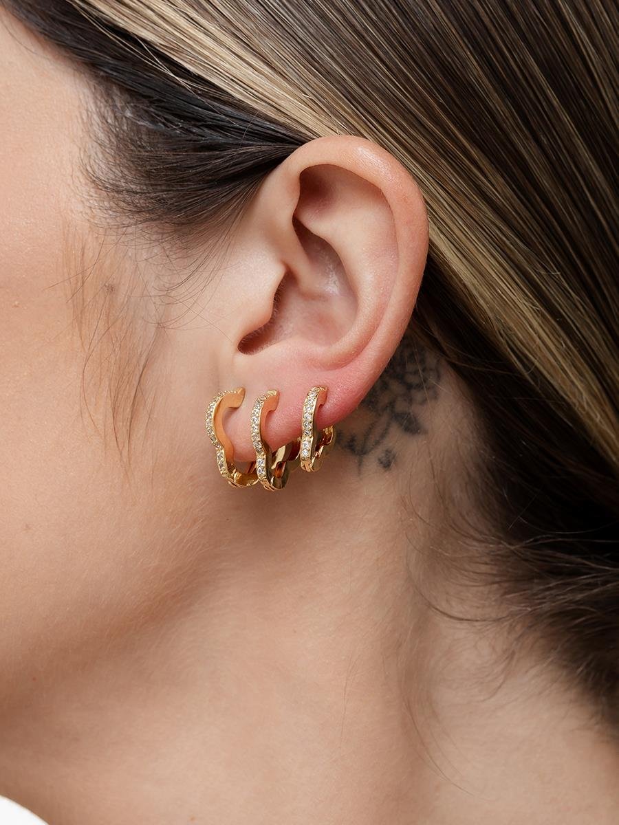 Trio de Argolas Trevo Cravejada | Banhado a Ouro