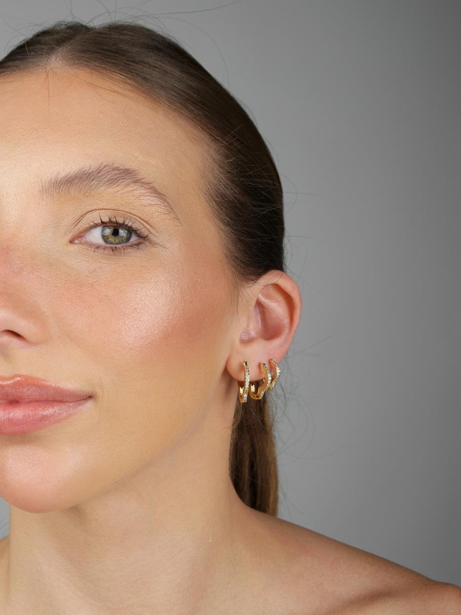 Trio de Argolas Trevo Cravejada | Banhado a Ouro