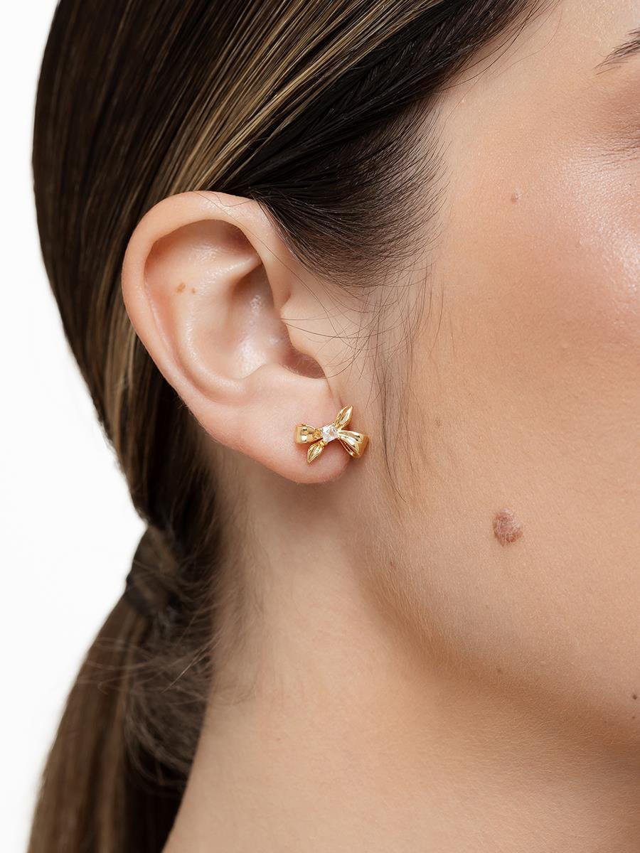 Brinco Laço Cravejado | Banhado a Ouro