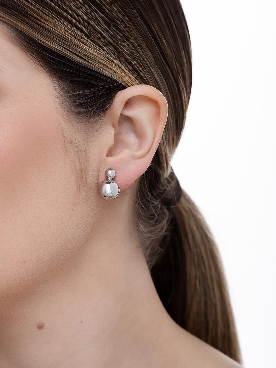 Brinco Dupla Bola Lisa | Banhado no Ródio Branco