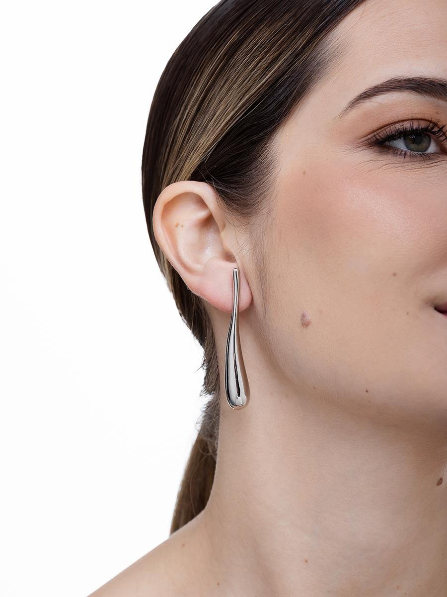 Brinco Max de Gota Lisa | Banhado no Ródio Branco