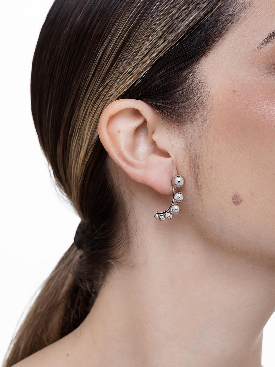 Meia Argola de Bola Lisa | Banhado no Ródio Branco