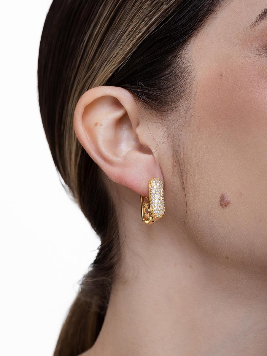 Argola Retangular Cravejada M | Banhado a Ouro