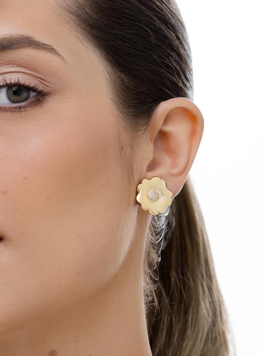 Brinco Flor Cravejado | Banhado a Ouro