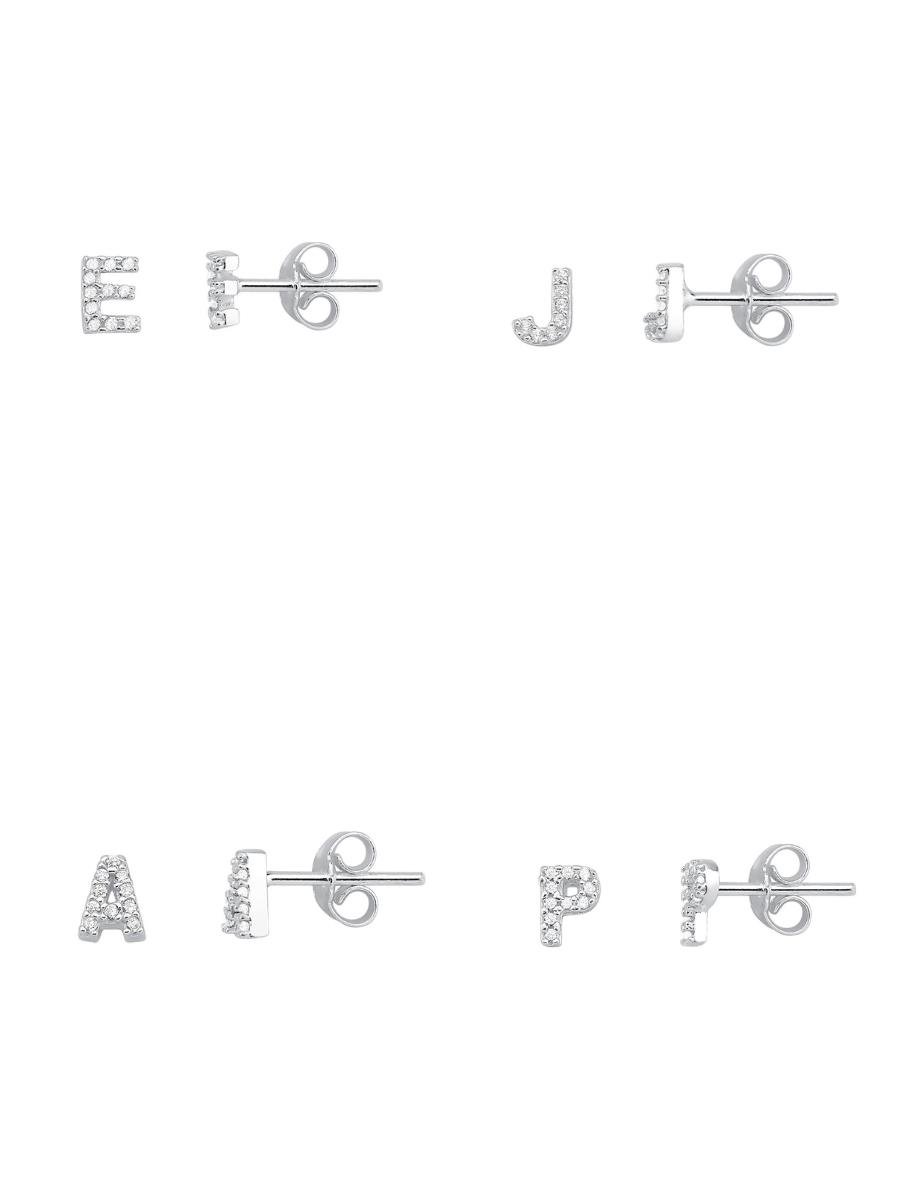 Brinco de Letra Cravejada | Prata 925