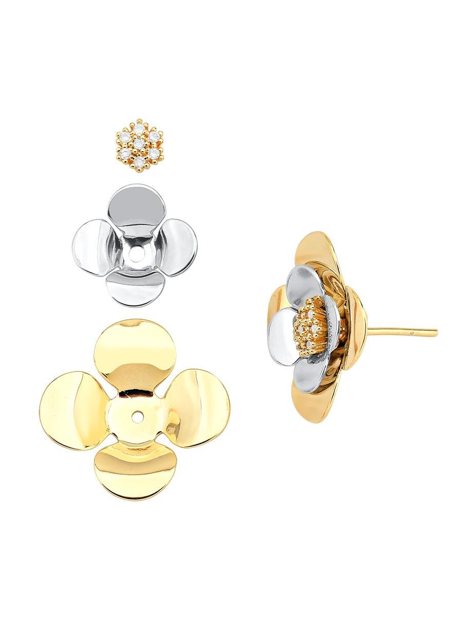 Brinco Flor Cravejado | Banhado a Ouro e Ródio Branco