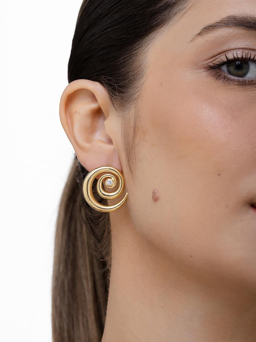 Brinco Espiral Vazado com Ponto de Luz | Banhado a Ouro