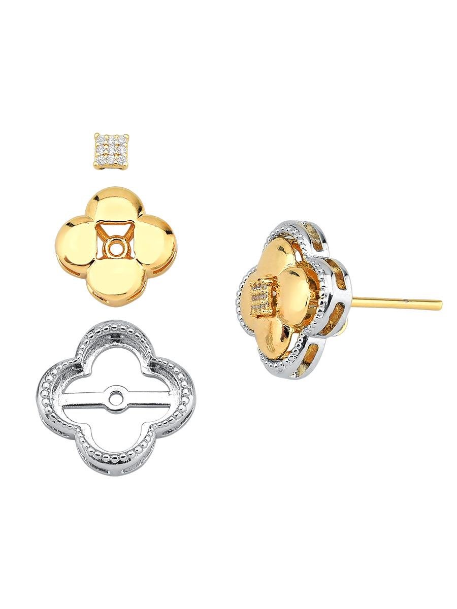 Brinco Trevo com Cravejado | Banhado a Ouro e Ródio Branco