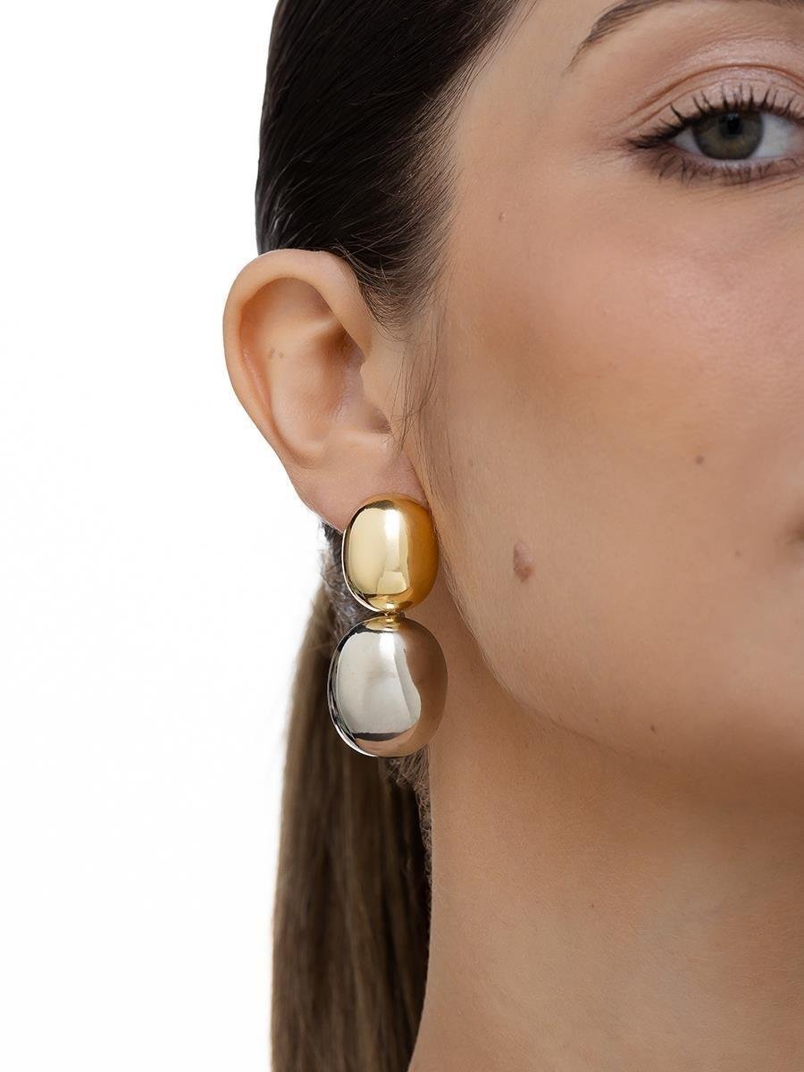 Brinco Pêndulo Oval Liso | Banhado a Ouro e Ródio Branco.