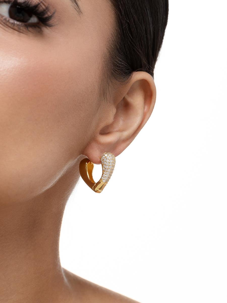 Argola Coração Liso e Cravejado G | Banhado a Ouro