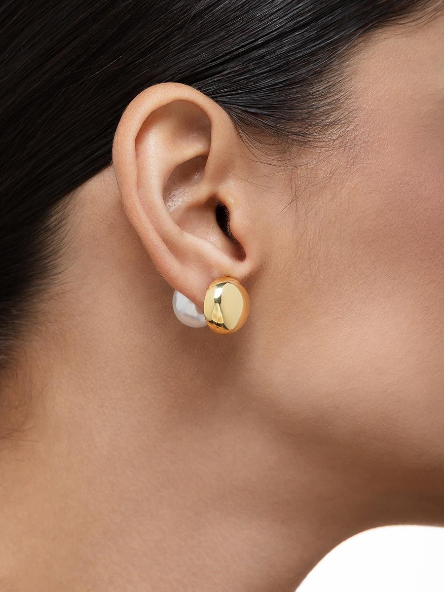 Brinco Bola Lisa com Pérola | Banhado a Ouro