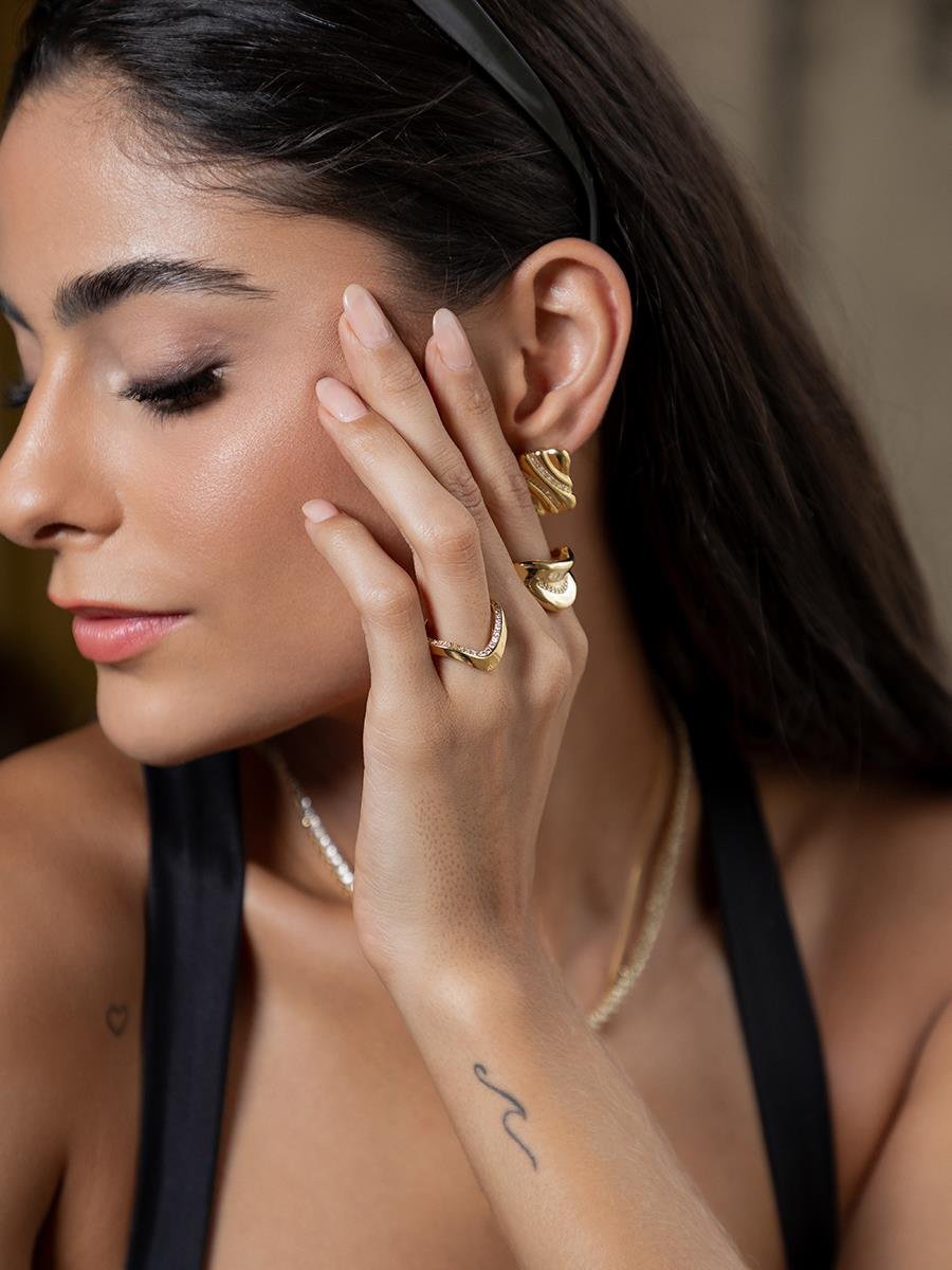 Brinco Retangular Liso e Cravejado | Banhado a Ouro