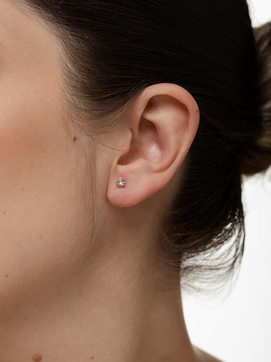 Brinco Ponto de Luz Rosa | Infantil | Banhado a Ouro