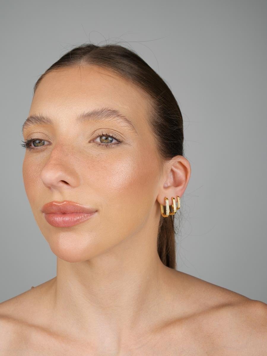 Trio Argola Quadrada Cravejada | Banhado a Ouro