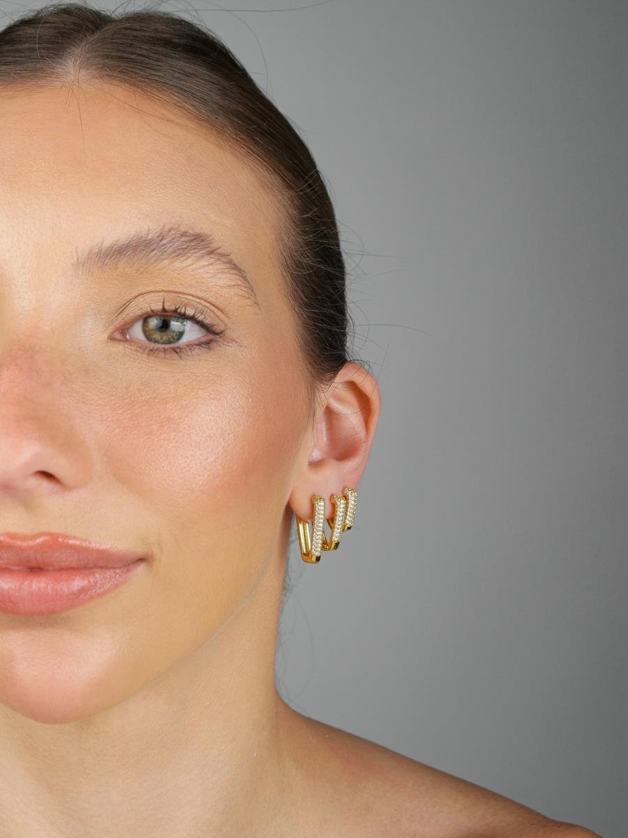 Trio Argola V Cravejada | Banhado a Ouro