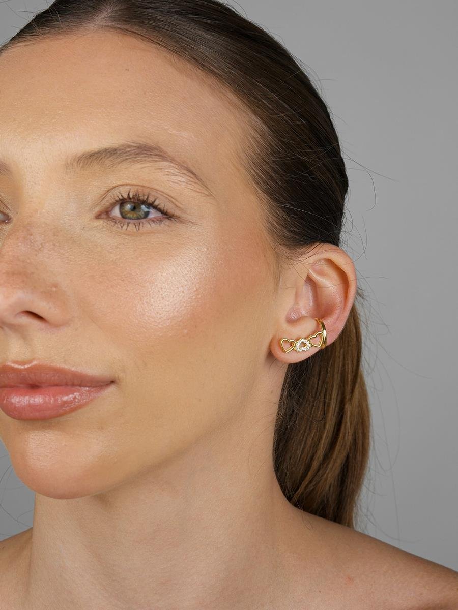 Brinco Ear Cuff Coração Cravejado | Banhado Ouro
