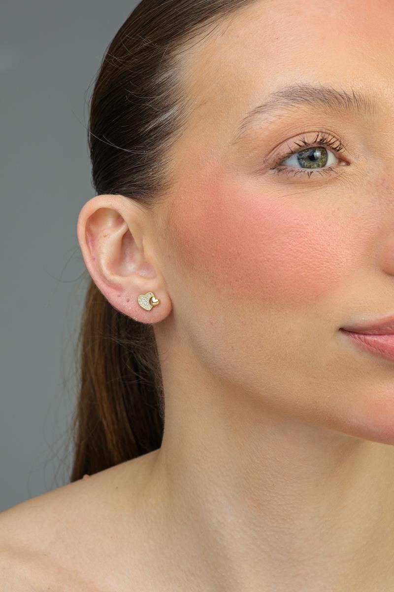 Brinco Coração Duplo Cravejado | Banhado a Ouro