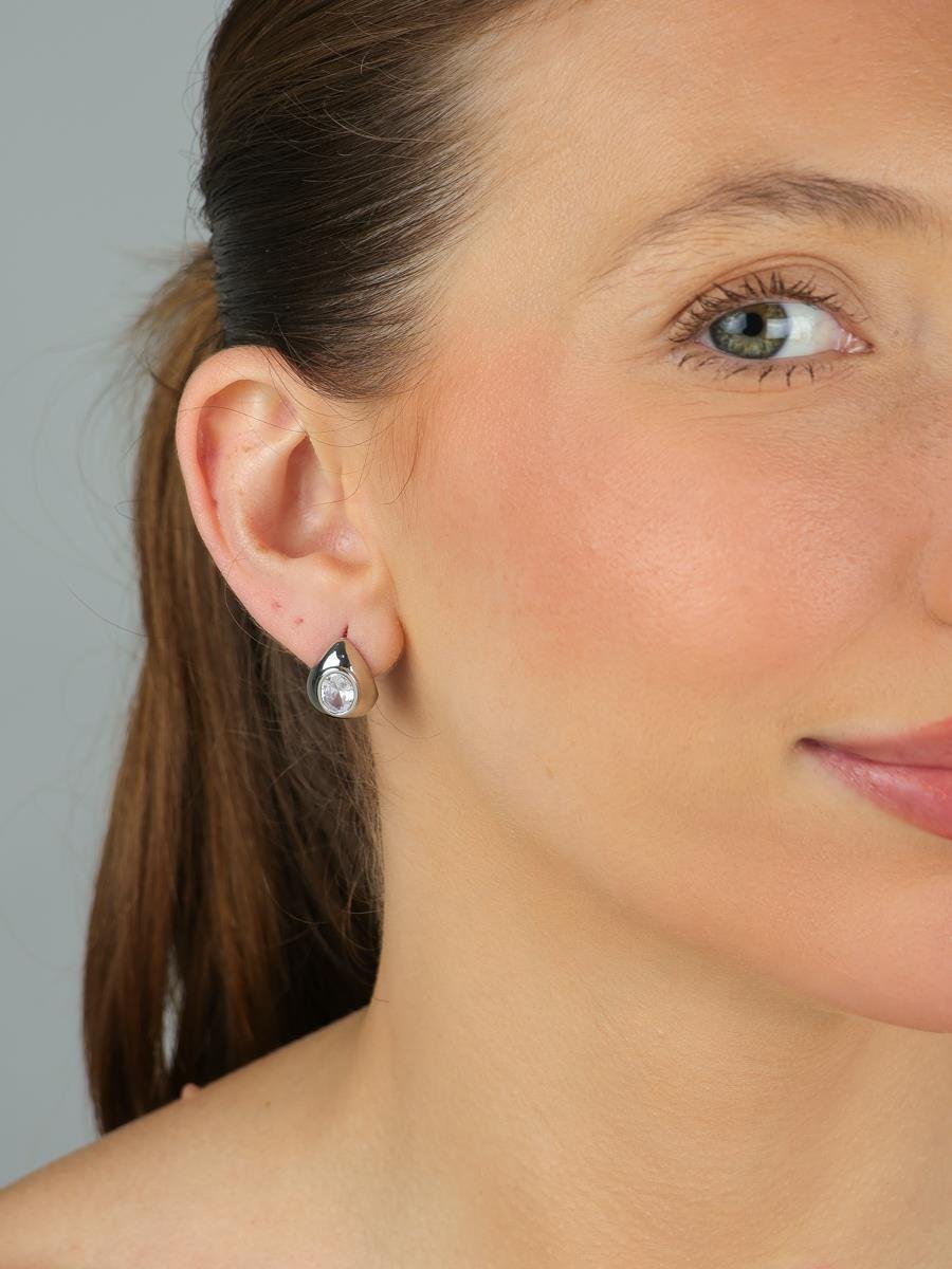 Brinco Gota com Zircônia | Banhado a Ródio Branco