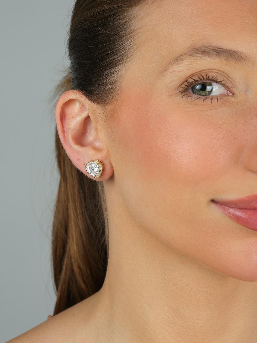 Brinco Coração Cravejado | Banhado a Ouro