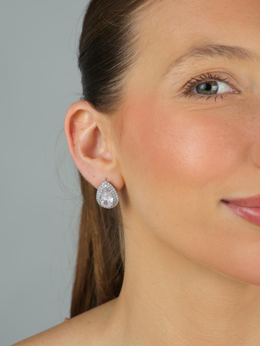 Brinco Gota Cravejada G | Banhado a Ródio Branco