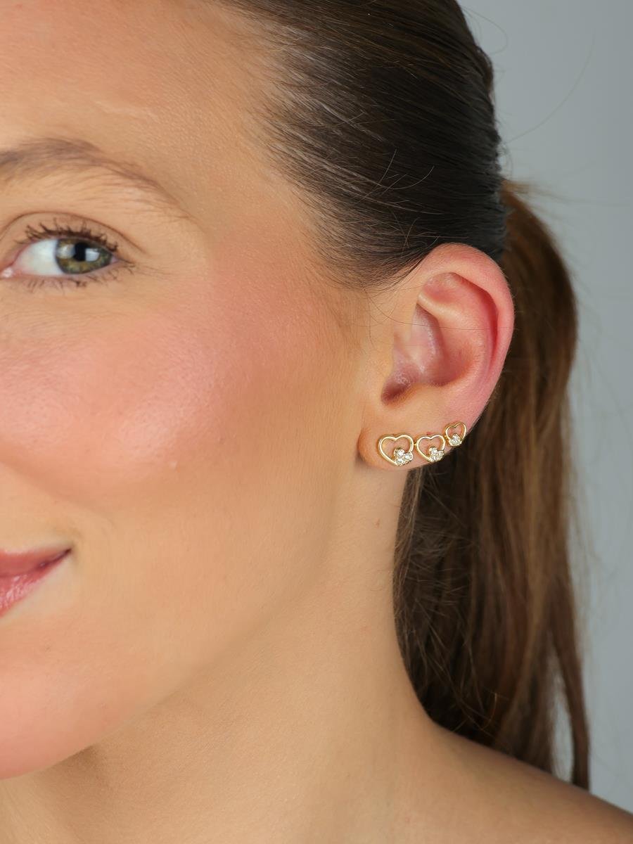 Trio de Brinco Coração Vazado Cravejado | Banhado a Ouro