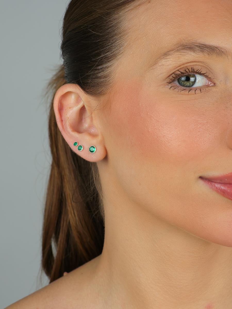 Trio de Brinco Ponto de Luz Esneralda | Prata 925.