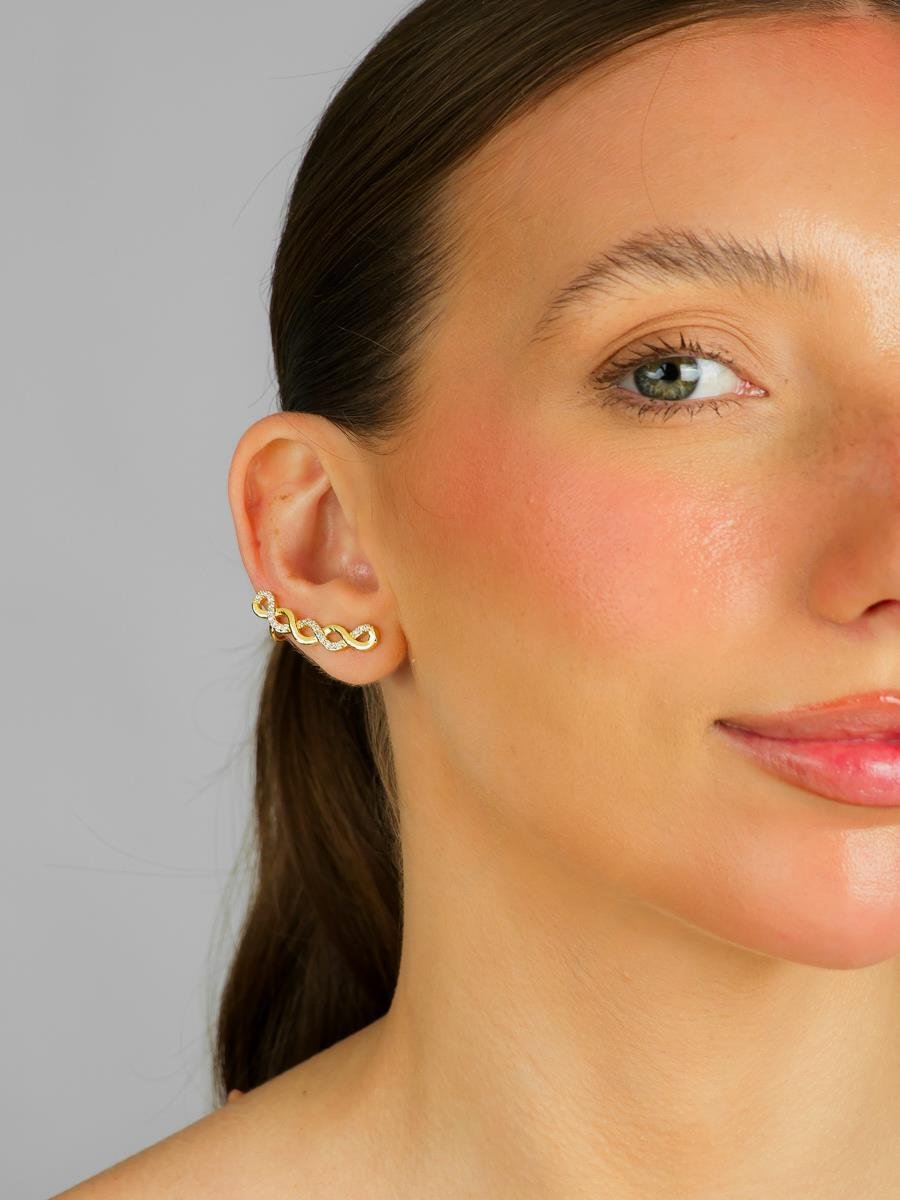 Brinco Ear Cuff Trançado Liso E Cravejado | Banhado A Ouro.