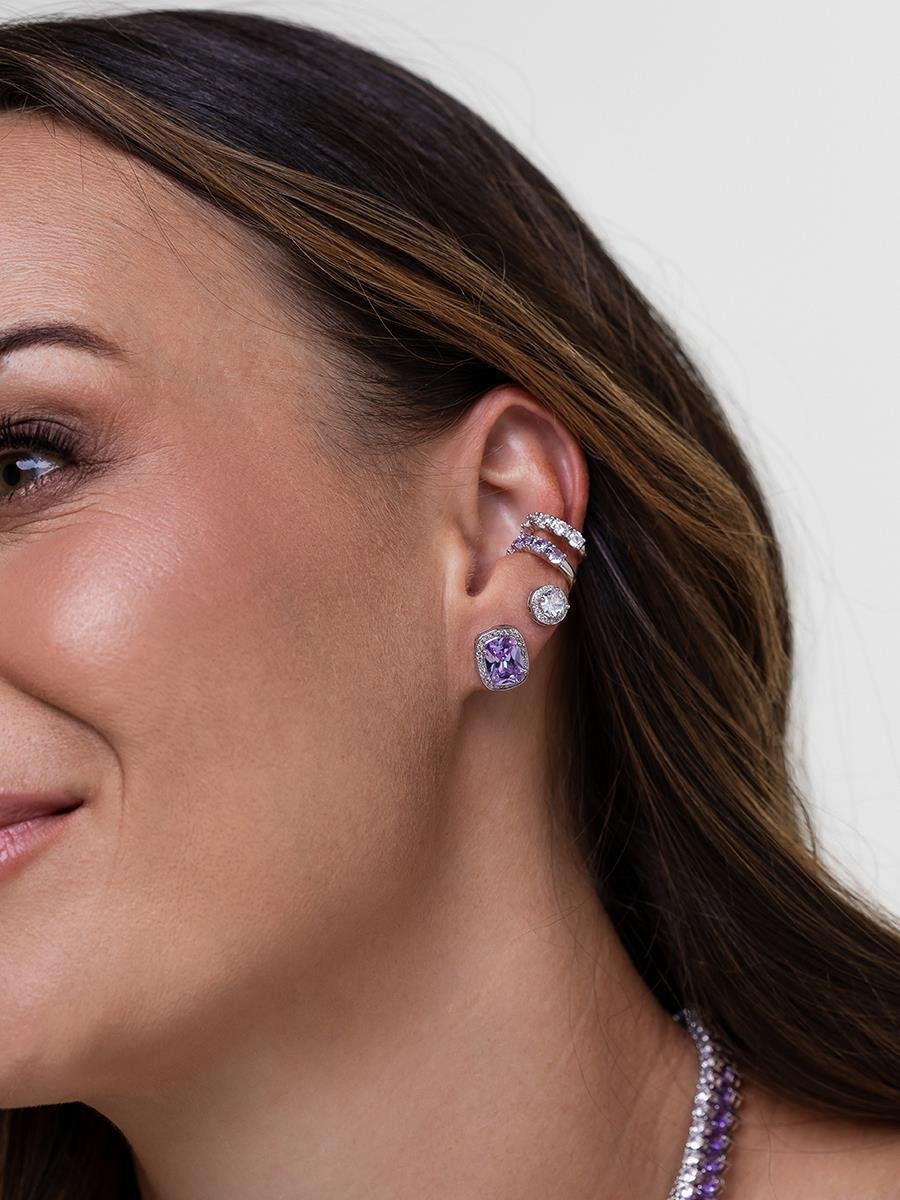 Piercing Fake Cravejado Lilás | Banhado a Ródio Branco