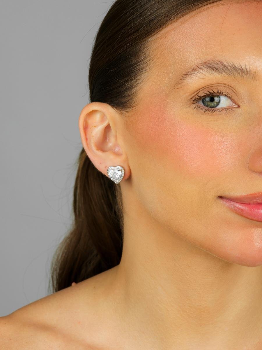 Brinco Coração Incolor | Banhado a Ouro