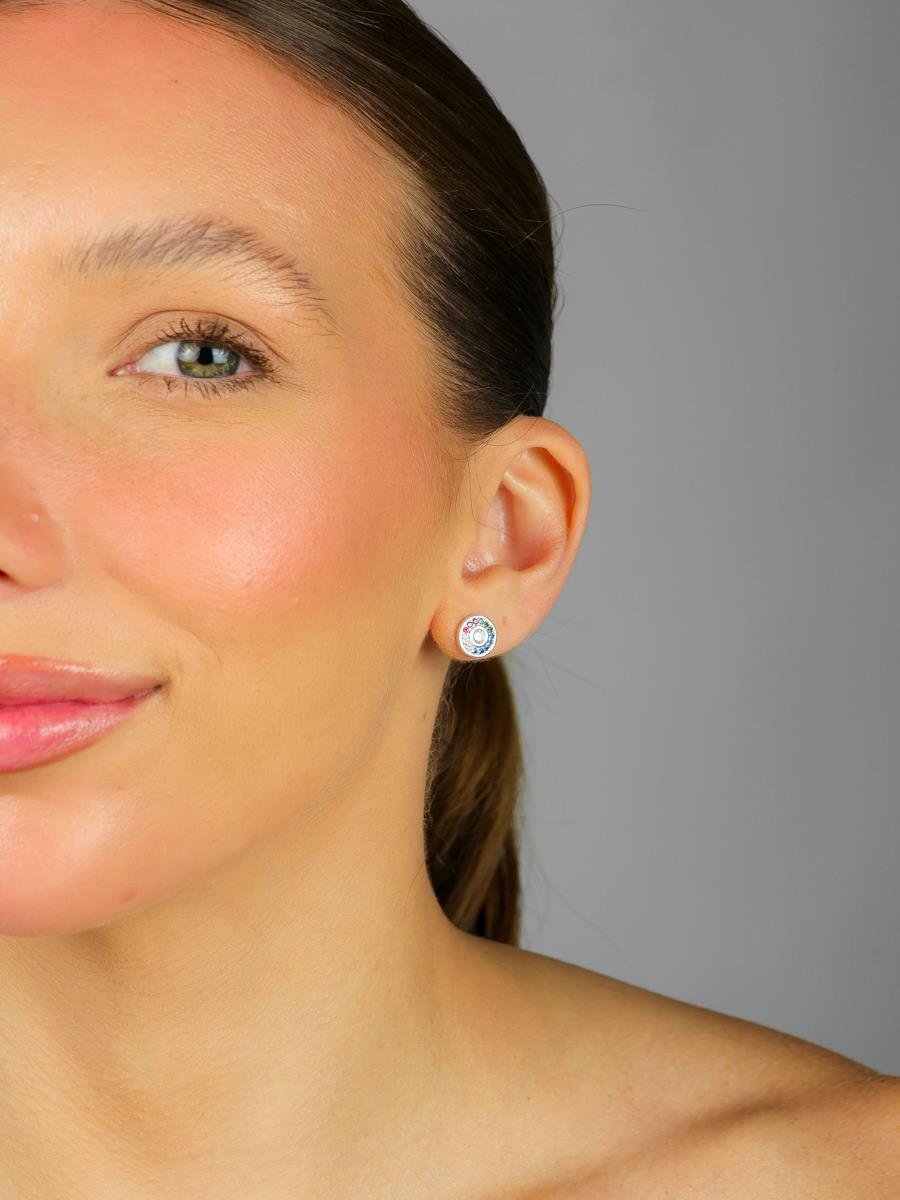 Brinco Pizza Colorido Cravejado | Banho De Prata.